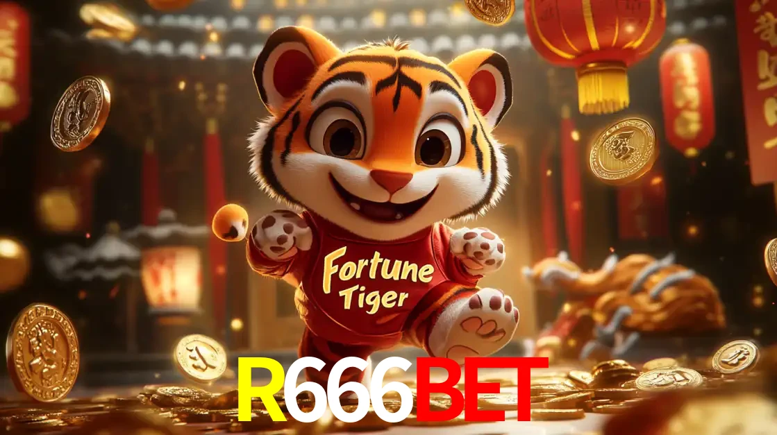 O alegre personagem do Fortune Tiger correndo sobre um caminho de moedas de ouro, simbolizando os grandes prêmios e a diversão do popular jogo de slot do R666BET.
